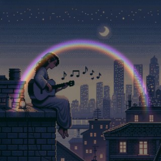 Girl Guitar Rooftop Pixel Art
